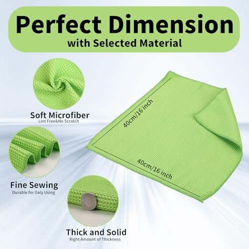 XINDELL Waffle Weave Microfiber Towel, 4Pack-16" X16" Premium Waffle Knit Detailing Towel, Cleaning Cloth for Car Windows Glass, No-Odor Streak-Free Ultra Absorbent Small Kitchen Cleaning Rags, Green