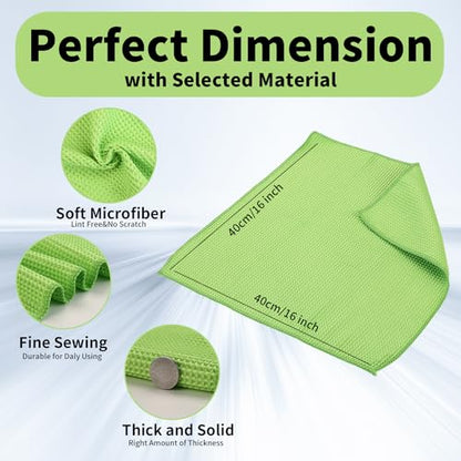 XINDELL Waffle Weave Microfiber Towel, 4Pack-16" X16" Premium Waffle Knit Detailing Towel, Cleaning Cloth for Car Windows Glass, No-Odor Streak-Free Ultra Absorbent Small Kitchen Cleaning Rags, Green