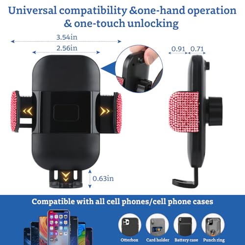Bling Car Phone Mount, Dashboard&Windshield Universal Car Mount Phon e Holder,Cell Phone Navigation Holder with Suction Cup Base and Telescopic Arm, Red - color: Red