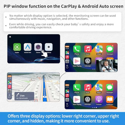 Baby Car Camera with Wireless CarPlay & Android Auto Adapter