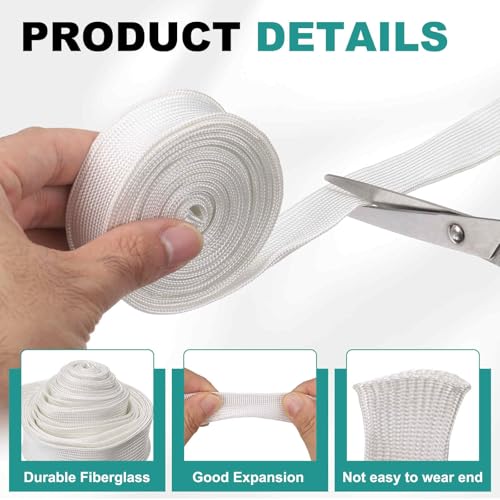 HARFINGTON Braided Sleeving 9.8ft x 1-1/4" High Temp Fiberglass Braid Cable Sleeve for Automotive Home Office Cables Video Cord Management Cable Protection - size: 9.8ft x 1-1/4"