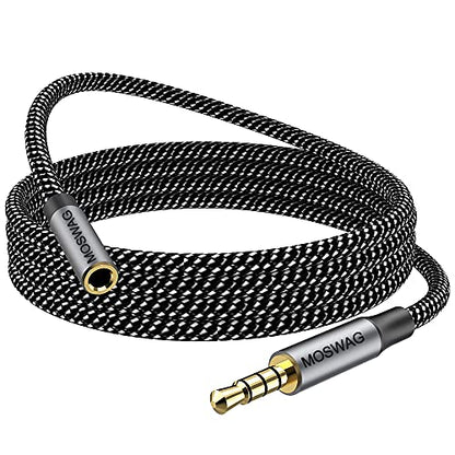 MOSWAG 16.4FT 3.5mm Male to Female Extension Cable with Microphone Stereo - color: Black, size: 16.4 ft