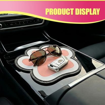 Bling Bear Claw Car Dashboard Non Slip Mat, Rhinestone Car Dashboard Grip Pad, Vehicle Strong Sticky Pads for Cell Phone, Sunglass, Key, Glass, Electronic Devices (Pink) - color: Pink