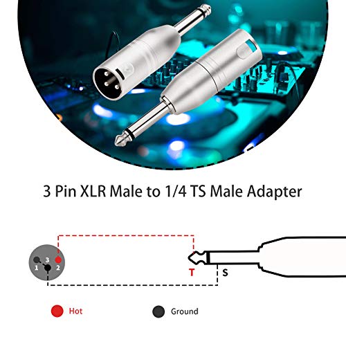 Tisino 1/4" TS Mono to XLR Adapter, Unbalanced Quarter Inch 6.35mm Male to XLR Male Adapters - 2 Pack - color: 1/4" TS to XLRM