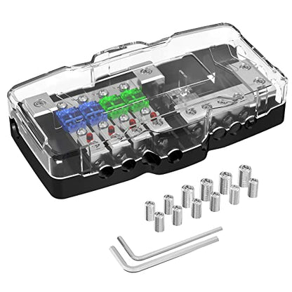 Joinfworld Fused Power Distribution Block Car Audio 4 Way MIDI(Mini-ANL) Fuse Block 12V 0/4 Gauge with Ground for Auto UTV Boat Stereo Amp