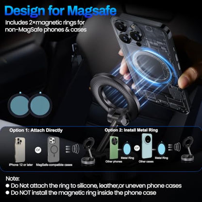 Jikasho Magnetic Phone Holder for Car, Suction Cup Phone Mount for Magsafe - color: Black