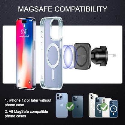 aetos for MagSafe Car Mount. Elegant Magnetic Air Vent Phone Holder with 20 Strong N52 Magnets & Metal Hook. Classic Minimalist Design for iPhone 17 16 15 14 13 12 Pro Max & MagSafe Cases