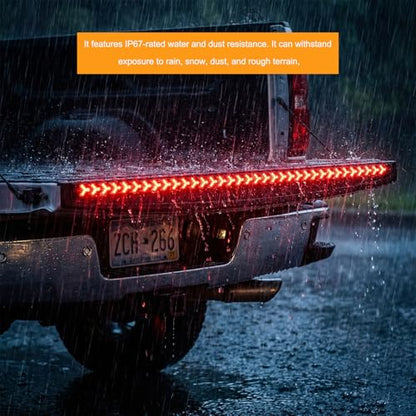59" LED Tailgate Light Strip, Arrow-Style Light Strip with Red Running Brake Amber Turn Signal Strobe Lights, Waterproof Flexible LED Tailgate Lamp Bar for Pickup Truck SUV RV - color: 59 inches