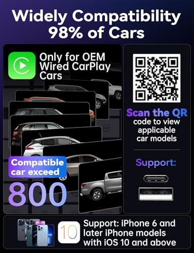 Wireless CarPlay Adapter for iPhone, Stable Fast Mini Carplay Adapter, 2026 Upgraded Wired to Wireless Carplay Dongle, Plug & Play, OTA Upgrade, for iOS 10+ & Cars with Wired CarPlay (Gray)