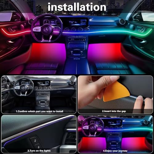 Acrylic Interior Car LED Lights with Remote and Wireless APP 10 in 1,Ambient Lighting Kits Fiber Optic Strip LEDs,16 Million Colors Music&DIY Function - size: 10 IN 1