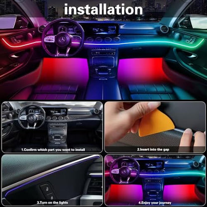 Acrylic Interior Car LED Lights with Remote and Wireless APP 10 in 1,Ambient Lighting Kits Fiber Optic Strip LEDs,16 Million Colors Music&DIY Function - size: 10 IN 1