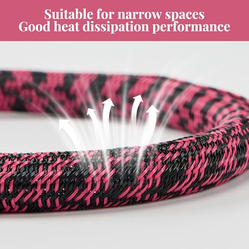 Cable Sleeve 3/8 Inch x 50FT Self-Wrapping Wire Loom - color: Black pink, size: 3/8"-50ft