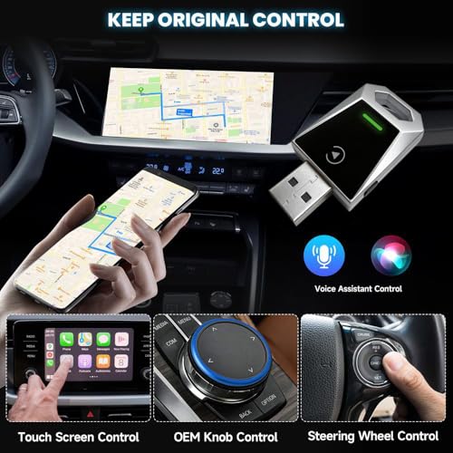2-in-1 Wireless CarPlay & Android Auto Adapter, Metal Silver CarPlay Dongle, Fast Auto-Reconnect Adapter, for iPhone & Android with USB/USB-C Port