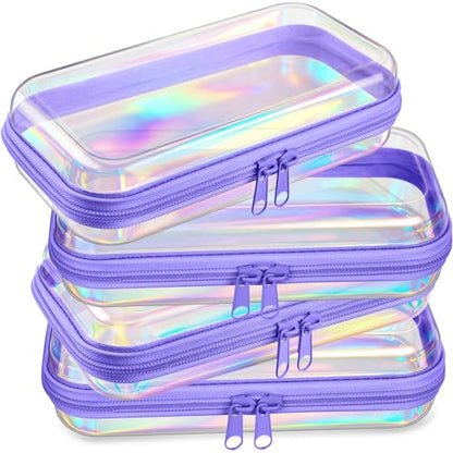 Hoolerry 4 Pcs Hard Clear Zipper Case,Clear,7.5 X 3.9 X 2 In,Purple Laser - color: Purple Laser, size: 7.5 x 3.9 x 2 in