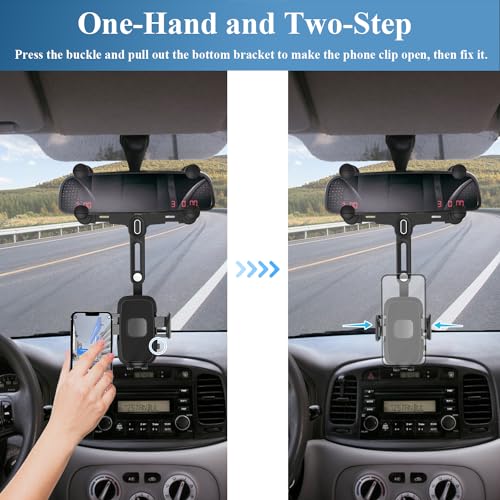 Car Phone Holder Mount, Rear View Mirror Phone Holder, Rotatable and Retractable Phone Holders for Your Car Compatible with iPhone Samsung All 4-7 Inch Cell Phones - style: Clamp
