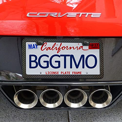 BGGTMO Real Carbon Fiber License Plate Frame, Stainless Steel Base, 1 Pack - color: Real Carbon Frame-2 Holes