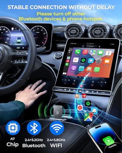 AuroraLink Wireless Carplay Adapter for Apple iPhone & Android Auto 2-in-1 Fast & Stable Carplay Wireless Adapter Convert Wired to Wireless Car Play Dongle for iOS 10+/Android 11+ (Grey) - color: Grey