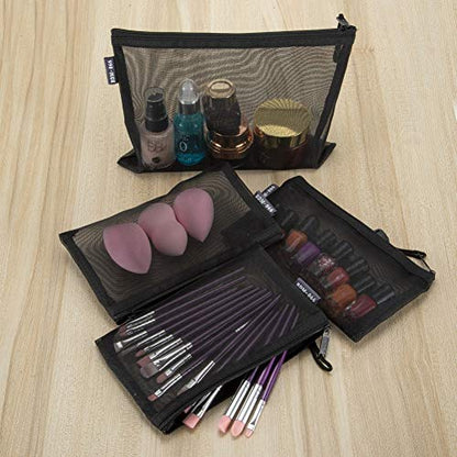 HRX Package 6pcs Mesh Makeup Bags for Travel, 2 Sizes A5 A6 (Black) - color: Black, size: A5, A6