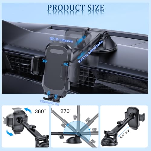 Car Phone Mount, Super Suction Dash Vehicle Dashboard Windshield Window Cellphone Holder, 360° Rotating Automotive Smartphones Cradle Accessories, Universal for SUV RV Truck (Carbon Fiber) - color: Carbon Fiber