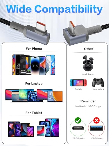 YACSEJAO 100W Short 90 Degree USB C to USB C Cable 5.9inch - style: Side to Right Angle