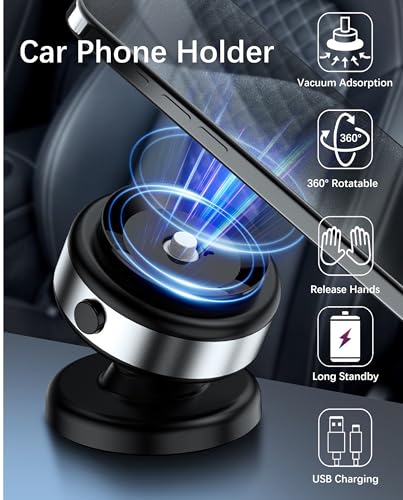 Electric Vacuum Suction Cup Magnetic Phone Mount, 360 Rotatable Magnetic Cell Phone Holder, Adjustable Hands-Free Portable for Magsafe iPhone Car Gym Mirror Smooth Surface(Black) - color: BLACK