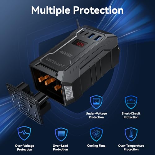400W Car Power Inverter for Vehicles DC 12V to AC 110V Inverter - color: Black