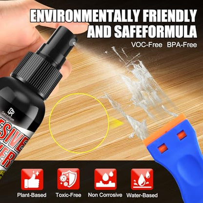Adhesive Remover, 7oz Enhanced Version Sticker Remover Spray Glue Remover with Plastic Scraper, Adhesive Remover for Cars, Windows, Glass, Plastic -Rapidly Remover Glue, Tape, Labels, Marker, Wax