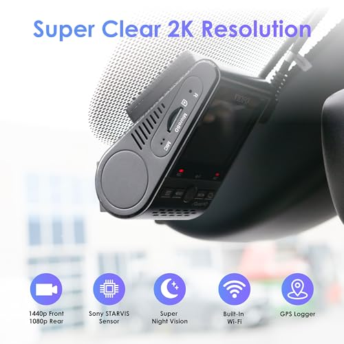 VIOFO Dual Dash Cam, 2K 1440P 60fps+1080P 30fps Front and Rear Dash Camera with Wi-Fi GPS, Parking Mode, Emergency Recording, Super Capacitor, Motion Detection (A129 Plus Duo)