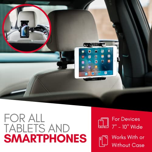 Macally Tablet Holder for Car Headrest - Adjustable iPad Headrest Mount for Car - Super Secure Car iPad Holder Backseat Kids - Fits All 4.7-12.9" Back Seat Devices (iPad Pro/Air/Mini, Nintendo Switch) - color: Black