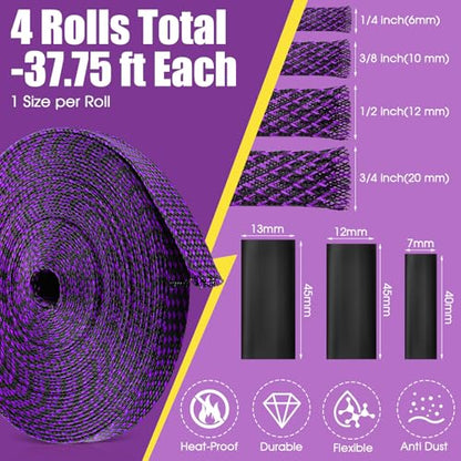 Tatuo 151 ft Braided Cable Sleeve Expandable Wire Sheathing(Purple) - color: Purple, size: 151 ft
