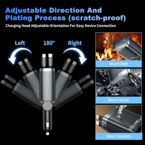 84W Retractable Car Charger, 4-in-1 Car Charger Adapter USB C Fast Charge - size: 1 Pack