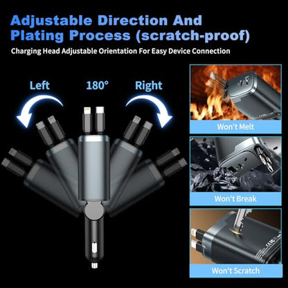 84W Retractable Car Charger, 4-in-1 Car Charger Adapter USB C Fast Charge - size: 1 Pack