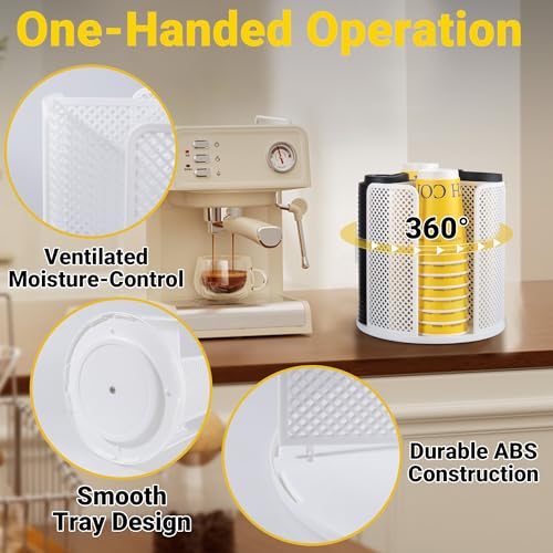 4-Compartment Rotating Paper Cup Holder & Coffee Cup Lid Storage Dispenser, Plastic Cup Dispenser Removable, Space-Saving Countertop Cup Holder for Coffee Bars, Kitchens (White) - color: White