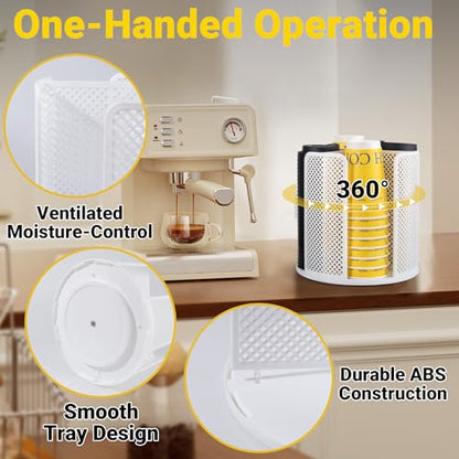 4-Compartment Rotating Paper Cup Holder & Coffee Cup Lid Storage Dispenser, Plastic Cup Dispenser Removable, Space-Saving Countertop Cup Holder for Coffee Bars, Kitchens (White) - color: White