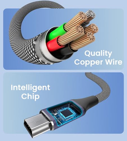 6.6FT Mini USB Cable Compatible with Garmin GPS, Canon/Nikon Camera, PS3 Controller, Blue Yeti Microphone, Texas Instruments Calculator, Gopro Hero, Dash Cam Two-Tone Braided Mini Cable - color: Black+White, size: 6.6FT