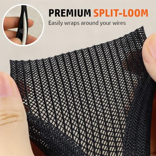 MGI SpeedWare Braided Split-Sleeve Wire Loom for High-Temperature Automotive Harness and Home Cable Management 10 feet (3/4") - color: Black, size: 3/4" - 10ft