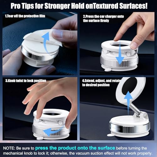Upgraded Vacuum Magnetic car PhoneHolder, Strongest Suction Cup Phone Holder, 720°Foldable car Holder, Suitable forCars/Mirrors/Smooth Surface, Compatible withiPhone and Android (White) - color: White
