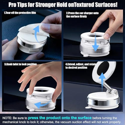 Upgraded Vacuum Magnetic car PhoneHolder, Strongest Suction Cup Phone Holder, 720°Foldable car Holder, Suitable forCars/Mirrors/Smooth Surface, Compatible withiPhone and Android (White) - color: White