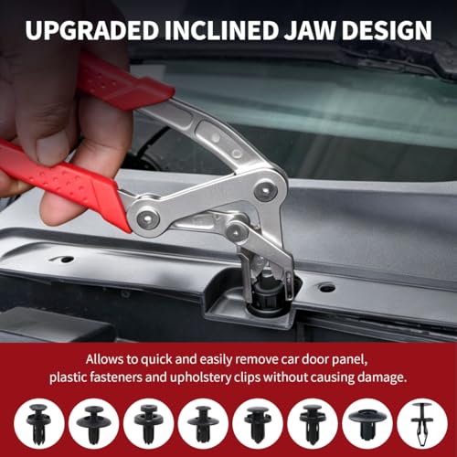 Car Clip Pliers, Auto Fastener Clip Removal Pliers, Panel Clip Removal Tool with 2Pcs Stainless Steel Fastener Remover for Removing Automotive Plastic Clips Trim Bumpers - color: Red