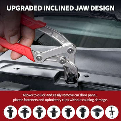 Car Clip Pliers, Auto Fastener Clip Removal Pliers, Panel Clip Removal Tool with 2Pcs Stainless Steel Fastener Remover for Removing Automotive Plastic Clips Trim Bumpers - color: Red