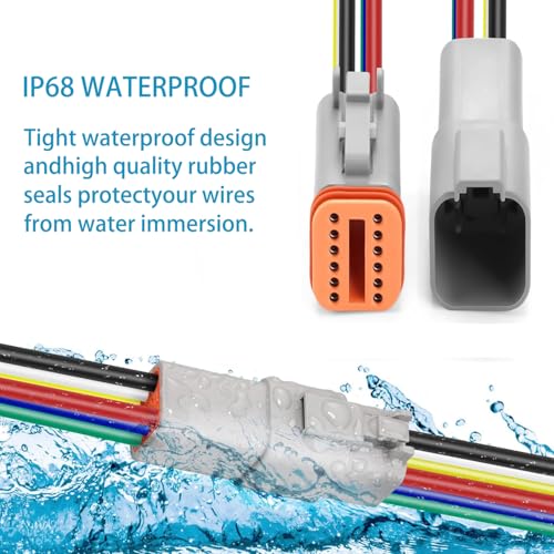 Deutsch DT 12 Pin 14 AWG Waterproof Connector, 2 Pairs 12 Wire Automotive Electrical Connectors, Male & Female Plug for Truck, Boat, Car, LED Lights (12 Pin) - size: 12 Pin