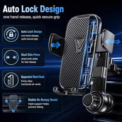 Car phone holder vent,car vent phone mount,360° adjustable phone holders for your car,car vent phone holder,air vent car phone holder mount for car compatible with iPhone,all 4–7” phones(carbon fiber)