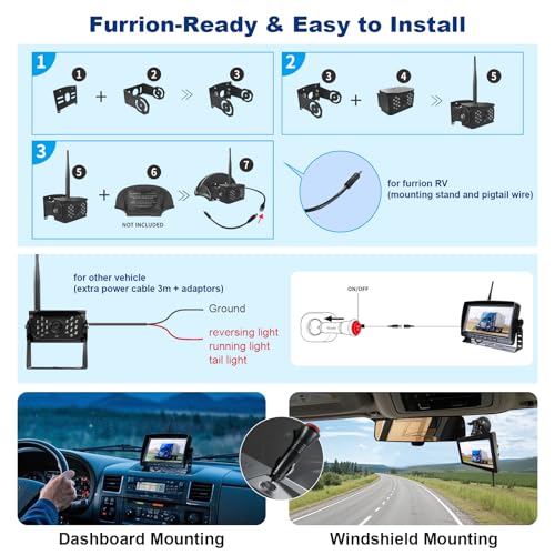 VTimes Wireless Backup Camera for Trucks, RV Backup Camera with HD Monitor - color: 7 inch - 1 Camera