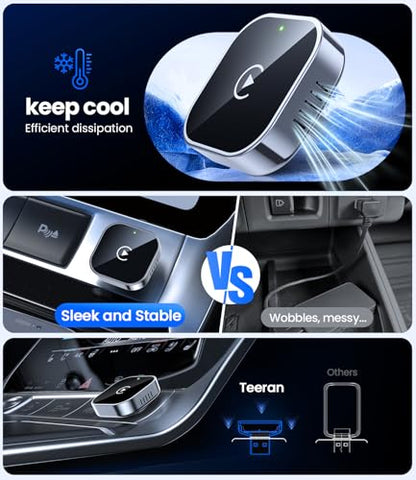 Teeran Wireless CarPlay Adapter for iPhone (2026 Upgraded), Mini Plug & Play for Cars with Factory Wired Apple CarPlay, Fast & Stable Connection, Easy Setup, Wide Vehicle Compatibility USB & USB C