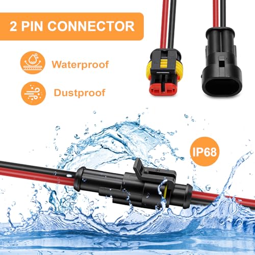 2 Pin Waterproof Connectors 14AWG, 6 Sets 2 Wire Connector with Male and Female Quick Disconnect, for Automotive Marine Motorcycle Wiring (2pin)