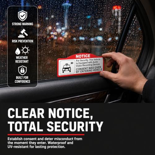 KEANBOLL 8 Pieces Double Sided in Car Camera Audio Video Recording Window Vinyl Stickers,Car Video Recorder Waterproof Stickers,Waterproof & Sun-proof Durable Car Camera Recording Stickers (9 x 3.5