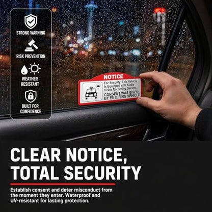 KEANBOLL 8 Pieces Double Sided in Car Camera Audio Video Recording Window Vinyl Stickers,Car Video Recorder Waterproof Stickers,Waterproof & Sun-proof Durable Car Camera Recording Stickers (9 x 3.5