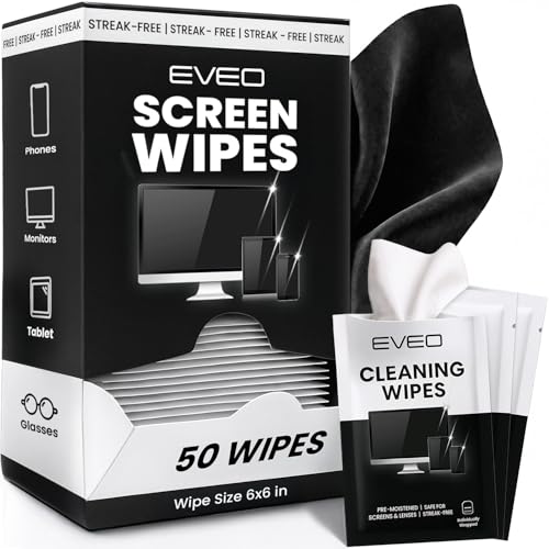 EVEO Screen Wipes - Electronic Wipes, Computer Screen Cleaner Wipes for Electronics | Computer Screen Wipes Phone Wipes & Lens Wipes for PC, Laptop, Phone, Car & More - Microfiber Included (50 Pack) - size: 50 Pack