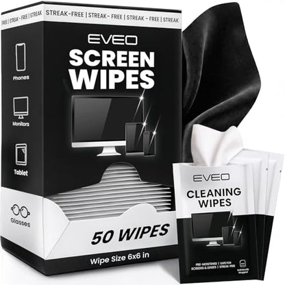 EVEO Screen Wipes - Electronic Wipes, Computer Screen Cleaner Wipes for Electronics | Computer Screen Wipes Phone Wipes & Lens Wipes for PC, Laptop, Phone, Car & More - Microfiber Included (50 Pack) - size: 50 Pack