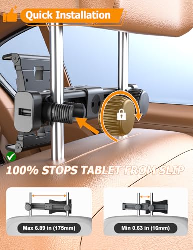 OHLPRO Tablet Holder for Car Headrest,360°Adjustable Clip Arm Tablet Mount for Car Backseat,Gifts Road Trip Essentials for Kids,Fits for 5-13" Device Like iPad Pro, Air, Mini, Galaxy, Fire - size: 5-13" Device